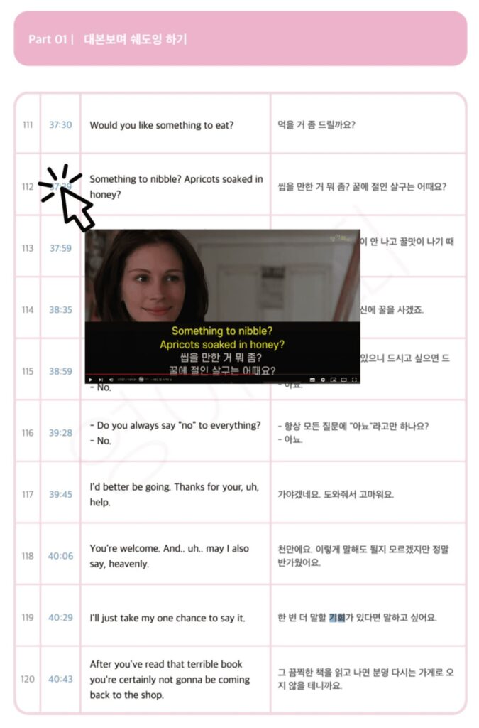 노팅힐 대본보며 쉐도잉하기